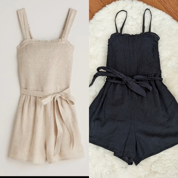 abercrombie & FITCH black linen blend smocked romper xxs - Picture 1 of 13